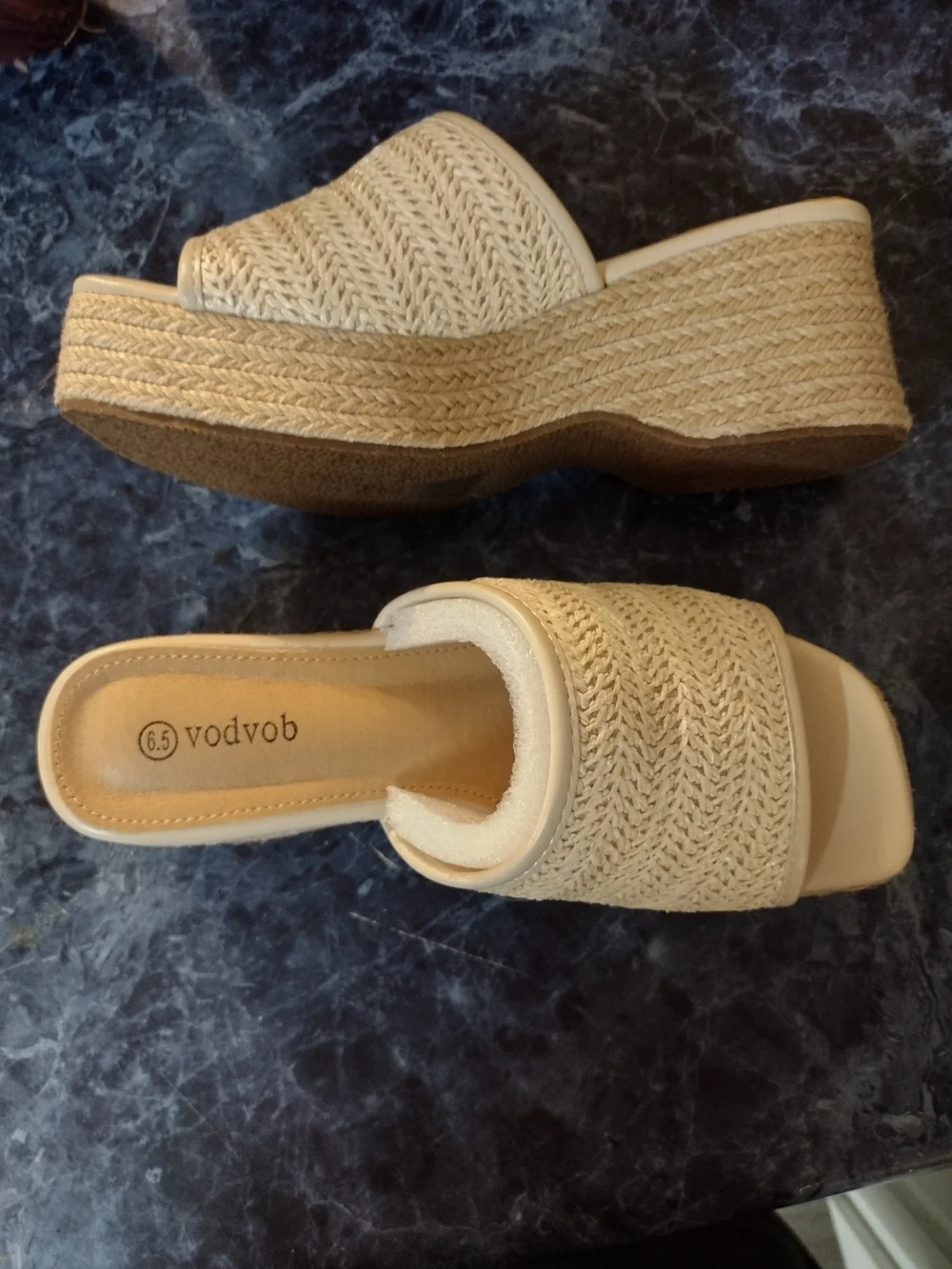 Vodvob Cream Woven Platform Slide Sandals 6.5